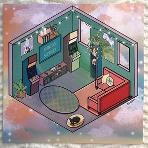 Retro game room isometric digital art print
